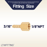 LTWFITTING Brass Fitting Coupler 3/16-Inch Hose Barb x 1/8-Inch Female NPT Fuel Gas Water(Pack of 500)