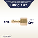 LTWFITTING Brass Fitting Coupler 5/16-Inch Hose Barb x 1/4-Inch Female NPT Fuel Water Boat(Pack of 25)