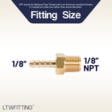 LTWFITTING Brass Barbed Fitting Coupler/Connector 1/8-Inch Hose Barb x 1/8-Inch Male NPT (Pack of 25)