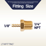 LTWFITTING Brass Fitting Coupler 1/8-Inch Hose Barb x 1/4-Inch Male NPT Fuel Gas Water(Pack of 5)