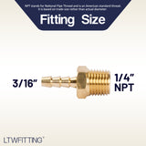 LTWFITTING Brass Fitting Coupler 3/16-Inch Hose Barb x 1/4-Inch Male NPT Fuel Gas Water(Pack of 5)