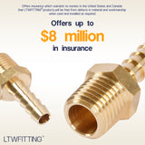 LTWFITTING Brass Fitting Coupler 1/4-Inch Hose Barb x 1/4-Inch Male NPT Fuel Gas Water(Pack of 500)