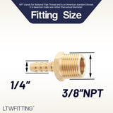 LTWFITTING Brass Barb Fitting Coupler/Connector 1/4-Inch Hose ID x 3/8-Inch Male NPT Fuel(Pack of 60)