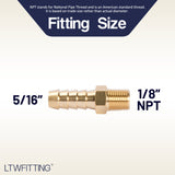 LTWFITTING Brass Fitting Coupler 5/16-Inch Hose Barb x 1/8-Inch Male NPT Fuel Gas Water(Pack of 5)