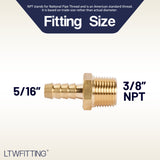 LTWFITTING Brass Fitting Coupler 5/16-Inch Hose Barb x 3/8-Inch Male NPT Fuel Gas Water(Pack of 60)