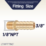 LTWFITTING Brass Fitting Coupler 3/8-Inch Hose Barb x 1/8-Inch Male NPT Fuel Gas Water(Pack of 500)