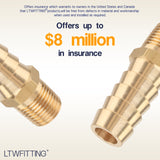 LTWFITTING Brass Fitting Coupler 3/8-Inch Hose Barb x 1/8-Inch Male NPT Fuel Gas Water(Pack of 25)