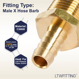 LTWFITTING Brass Barb Fitting Coupler 3/8-Inch Hose ID x 1/2-Inch Male NPT Fuel Gas Water(Pack of 5)