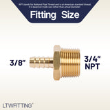LTWFITTING Brass Barb Fitting Coupler 3/8-Inch Hose ID x 3/4-Inch Male NPT Fuel Gas Water(Pack of 100)