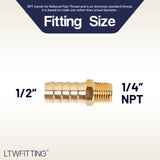 LTWFITTING Brass Fitting Connector 1/2-Inch Hose Barb x 1/4-Inch NPT Male Fuel Gas Water(Pack of 300)