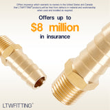 LTWFITTING Brass Fitting Connector 1/2-Inch Hose Barb x 1/4-Inch NPT Male Fuel Gas Water(Pack of 5)