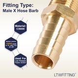 LTWFITTING Brass Fitting Connector 1/2-Inch Hose Barb x 3/8-Inch NPT Male Fuel Gas Water(Pack of 5)
