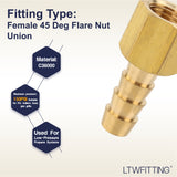 LTWFITTING Brass Flare Tube Fitting 5/16 Inch Hose ID x 1/4 Inch Female 45 Deg Nut Union (Pack of 600)