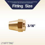 Brass 3/16 Inch OD Short SAE 45 Deg Flare Nut,Brass Flare Tube Fitting(Pack of 50)