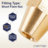 Brass 3/16 Inch OD Short SAE 45 Deg Flare Nut,Brass Flare Tube Fitting(Pack of 10)