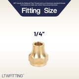 LTWFITTING Brass 1/4 Inch OD Short 45 Degree Flare Nut, Brass Flare Tube Fitting(Pack of 10)