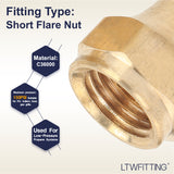 LTWFITTING Brass 1/4 Inch OD Short 45 Degree Flare Nut, Brass Flare Tube Fitting(Pack of 10)