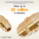 LTWFITTING Brass 3/8 Inch OD Flare Union,Brass Flare Tube Fitting(Pack of 200)