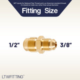 LTWFITTING Brass 1/2 Inch OD x 3/8 Inch OD Flare Reducing Union,Brass Flare Tube Fitting(Pack of 5)