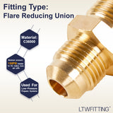 LTWFITTING Brass 1/2 Inch OD x 3/8 Inch OD Flare Reducing Union,Brass Flare Tube Fitting(Pack of 200)