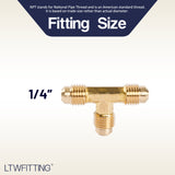LTWFITTING Brass 1/4 Inch OD Flare Tee,Brass Flare Tube Fitting(Pack of 300)