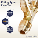 LTWFITTING Brass 1/4 Inch OD Flare Tee,Brass Flare Tube Fitting(Pack of 25)
