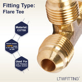 LTWFITTING Brass 3/8 Inch OD Flare Tee,Brass Flare Tube Fitting(Pack of 20)