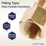 LTWFITTING Brass Flare 5/16 Inch OD x 1/4 Inch Female NPT Female Connector Tube Fitting(Pack of 300)
