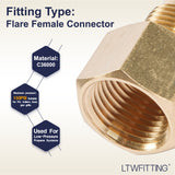 LTWFITTING Brass Flare 5/16 Inch OD x 3/8 Inch Female NPT Female Connector Tube Fitting(Pack of 300)