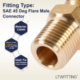 LTWFITTING Brass 45 Degree Flare 3/16 Inch OD x 1/8 Inch Male NPT Connector Tube Fitting(pack of 30)