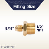 LTWFITTING Brass Flare 5/16 Inch OD x 1/2 Inch Male NPT Connector Tube Fitting(Pack of 5)