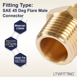 LTWFITTING Brass Flare 5/16 Inch OD x 1/2 Inch Male NPT Connector Tube Fitting(pack of 25)