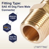 LTWFITTING Brass Flare 3/8 Inch OD x 3/8 Inch Male NPT Connector Tube Fitting (Pack of 5)