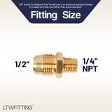 LTWFITTING Brass Flare 1/2 Inch OD x 1/4 Inch Male NPT Connector Tube Fitting(pack of 25)