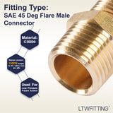 LTWFITTING Brass Flare 1/2 Inch OD x 1/2 Inch Male NPT Connector Tube Fitting(pack of 25)