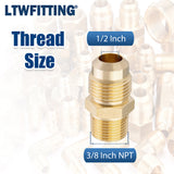 LTWFITTING Assortment Kit Tube OD (1/4" 5/16" 3/8" 1/2") x 3/8" Male NPT Brass Flare Connector Set (Pack of 20)