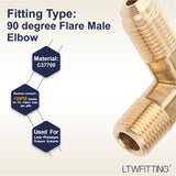 LTWFITTING Brass Flare 3/16 Inch OD x 1/8 Inch Male NPT 90 Degree Elbow Tube Fitting (Pack of 300)