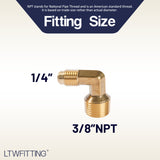 LTWFITTING Brass Flare 1/4 Inch OD x 3/8 Inch Male NPT 90 Degree Elbow Tube Fitting (Pack of 5)