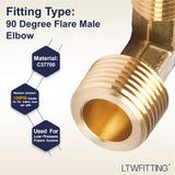 LTWFITTING Brass Flare/4 Inch OD x 3/8 Inch Male NPT 90 Degree Elbow Tube Fitting (Pack of 25)
