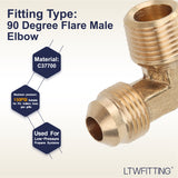 LTWFITTING Brass Flare3/8 OD x 3/8 Inch Male NPT 90 Degree Elbow Tube Fitting (Pack of 25)