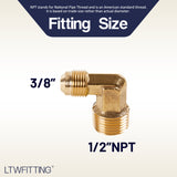 LTWFITTING Brass Flare3/8 OD x 1/2 Inch Male NPT 90 Degree Elbow Tube Fitting (Pack of 150)