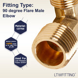 LTWFITTING Brass Flare3/8 Inch OD x 1/2 Inch Male NPT 90 Degree Elbow Tube Fitting (Pack of 5)