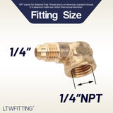 LTWFITTING Brass 1/4 Inch OD x 1/4 Inch Female NPT 45 Deg Flare 90 Degree Flare Elbow Tube Fitting(Pack of 250)