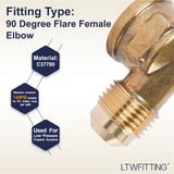 LTWFITTING Brass 3/8 Inch OD x 3/8 Inch Female NPT 45 Deg Flare 90 Degree Flare Elbow Tube Fitting(Pack of 20)