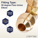 LTWFITTING Brass 3/8 Inch OD 90 Degree Flare Union Elbow,Brass Flare Tube Fitting(Pack of 5)
