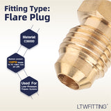 LTWFITTING Brass Flare 1/4 Inch OD Plug, Brass Flare Tube Fitting(Pack of 50)