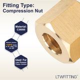 LTWFITTING1/4 inch Brass Compression Nut,Brass Compression Fitting(Pack of 25)