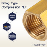 LTWFITTING1/4-Inch Brass Compression Nut,Brass Compression Fitting(Pack of 25)