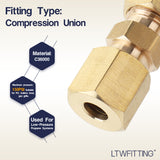 LTWFITTING 3/16 inch OD Compression Union,Brass Compression Fitting(Pack of 10)