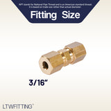 LTWFITTING 3/16 inch OD Compression Union,Brass Compression Fitting(Pack of 400)